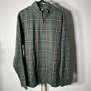 Lands End Green & Black Plaid Long-Sleeve Quarter-Zip Sweater SZ XL